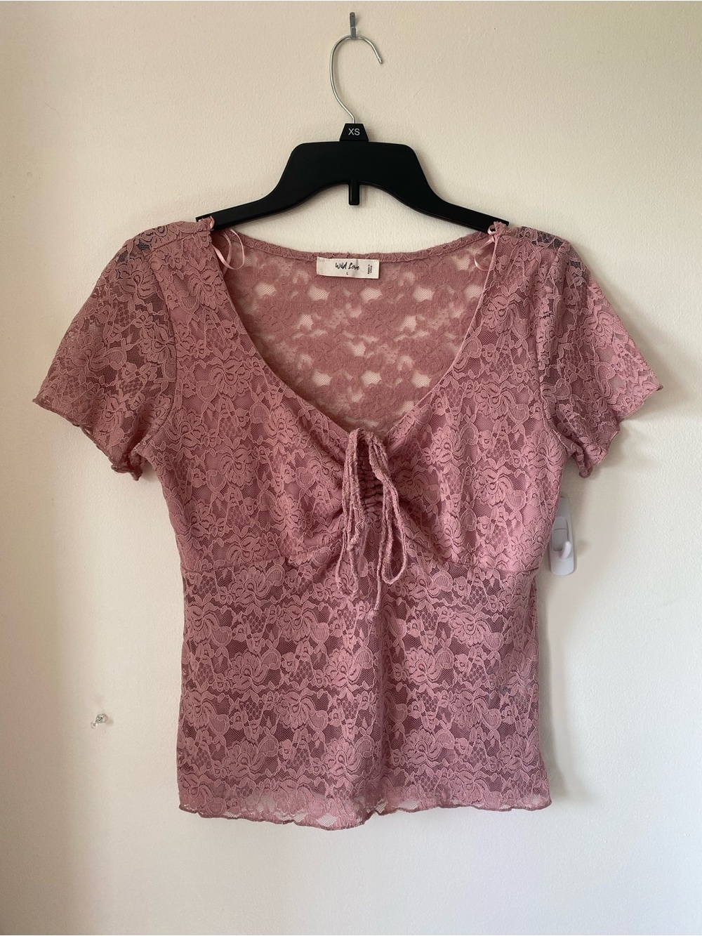 Wild Love Pink Floral Lace Tie-Front Short Sleeve Top